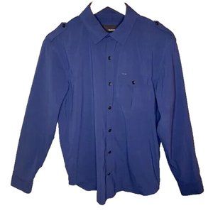 Hurley Mens Medium Classic Fit Button Down Shirt Long Sleeve Blue Stretch Pocket